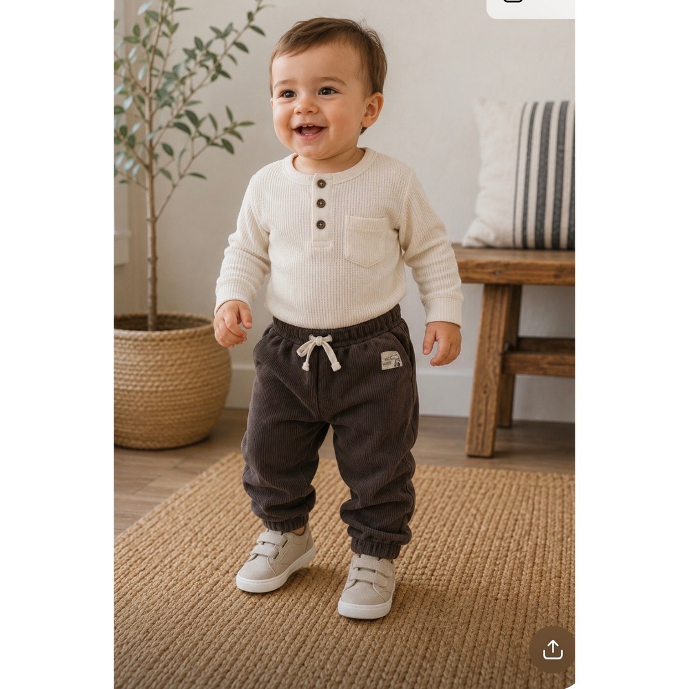 Zara Kids Brown Ribbed Fleece Lined Joggers Nice Winter Patch 12-18 Months